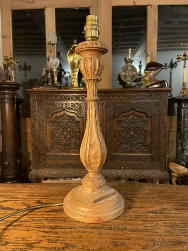 Rustic French Farmhouse Chic Table Lamp, Antique Pitch Pine Lamp