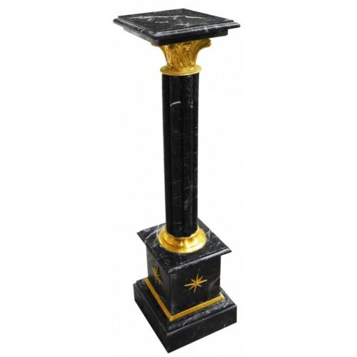 Corinthian Column In Black Marble With Gilded Bronze in Empire style