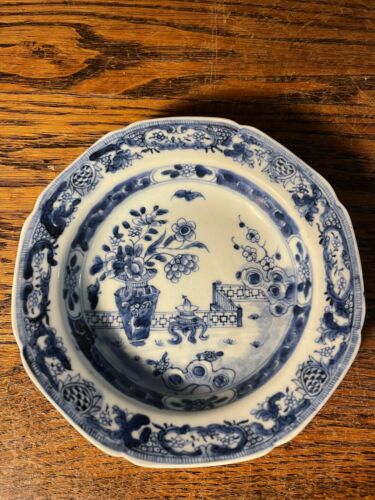 Antique 18th Century Chinese Blue And White Porcelain Plate Great Wall Of China