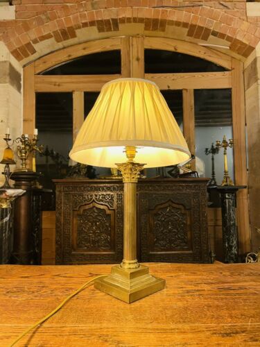 Antique 19th C English Brass Corinthian Table Lamp, Rewired