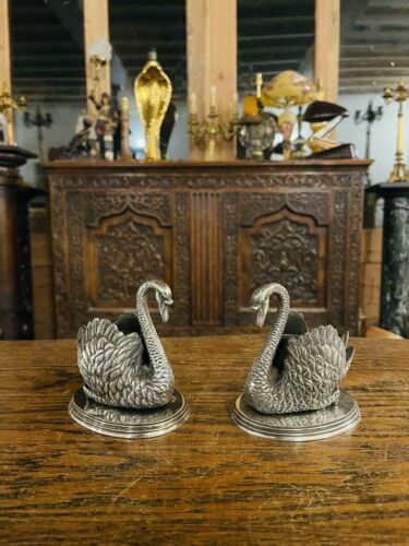 Pair Of Antique English Silver Plated Swans