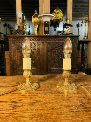 Louis XVI Style Gilded Bronze Bedside ‘Boudoir’ Table Lamps, Signed Pair