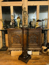 Load image into Gallery viewer, 19th Century Carved Oak Column Pedestal, Plant Stand, Plinth
