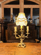 Load image into Gallery viewer, Antique Louis XVI Style French Gilded Bronze Candleabra Table Lamp, Rococo
