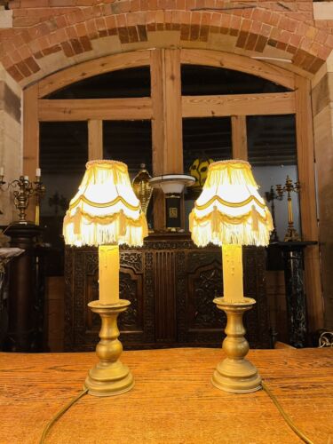 Pair Of Antique Dutch Style Solid Brass Table Lamps, Candlesticks