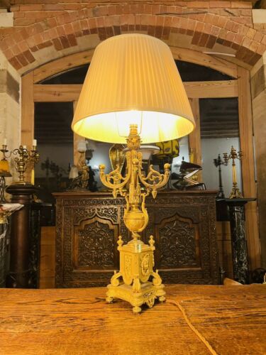 Antique Louis XIV Style Gilded Bronze Candleabra Table Lamp