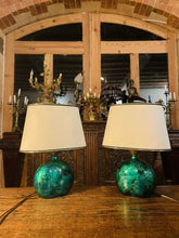 Load image into Gallery viewer, Vintage Pair Of ‘Maison Le Dauphin’ Emerald Green Table Lamps, MCM
