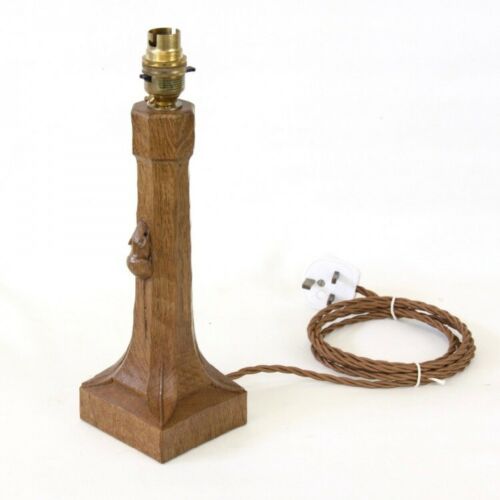 Genuine Robert ‘Mouseman’ Thompson Hand Carved Oak Table Lamp