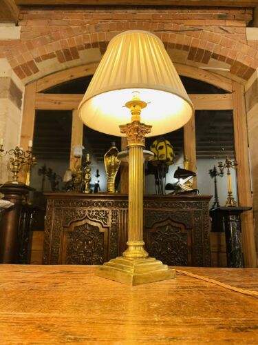 Antique 19th C English Brass Corinthian Table Lamp, Rewired