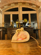 Load image into Gallery viewer, Antique Baroque Hand Carved Alabaster Table Lamp Of Cherub &amp; Sea Shell,
