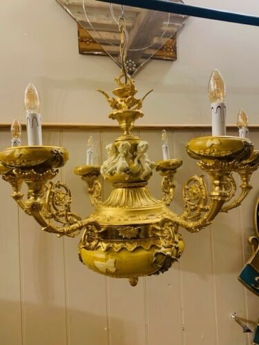 Baroque Gilded Bronze & Handmade Ceramic Chandelier By 