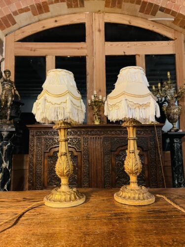 Pair Of Antique Italian Venetian Carved Giltwood , Polychrome Table Lamps