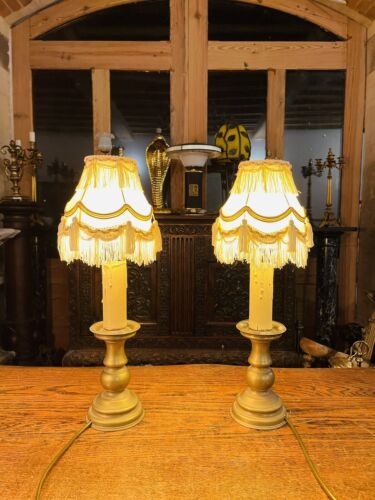 Pair Of Antique Dutch Style Solid Brass Table Lamps, Candlesticks