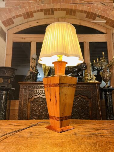 Vintage Art Deco Style Burr Walnut & Thuya Table lamp, Inlaid Marquetry