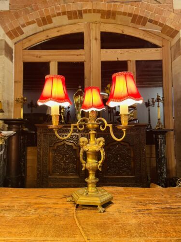 Antique Bronze 3 Branch Table Lamp, Georgian Style ‘Knole’ Candelabra, Rewired