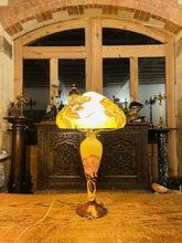 Load image into Gallery viewer, Vintage French Cameo Glass Table Lamp By “La Rochere” Art Nouveau Style
