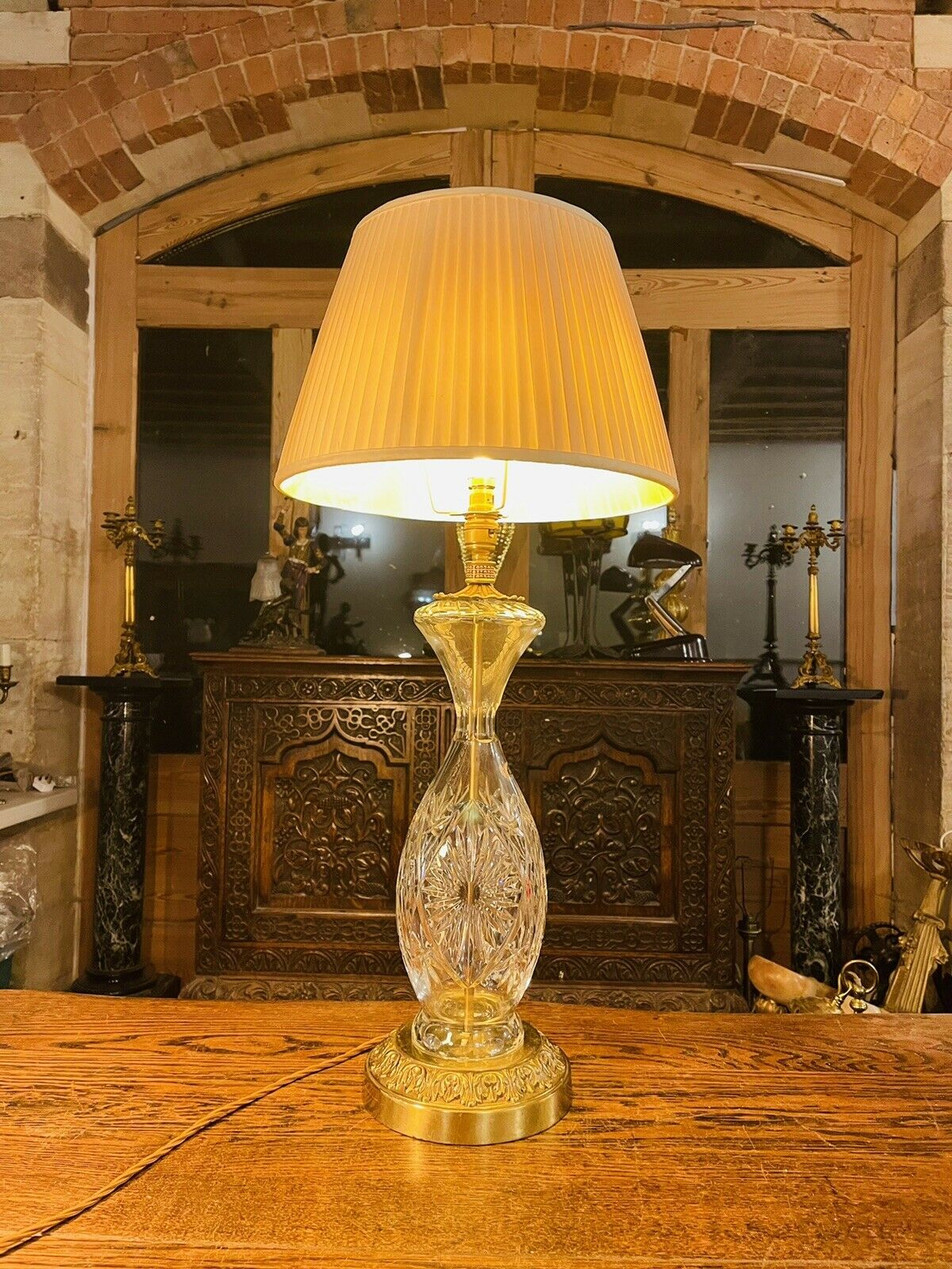 French Cut Crystal & Brass Table Lamp “Cristal D'albert” Vintage