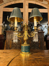 Load image into Gallery viewer, Antique 19th Century Candleabra Table Lamp, Cut Crystal, Malachite &amp; Bronze
