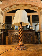 Load image into Gallery viewer, Antique Wooden Marquetry Spiral Table Lamp, Rewired
