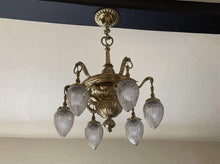 Load image into Gallery viewer, 19th Century English Bronze &amp; Cut Glass Chandelier, Neo Classical Georgian
