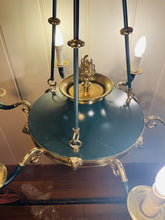 Load image into Gallery viewer, Vintage 6 Arm French Empire Chandelier, Green &amp; Gold
