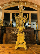 Load image into Gallery viewer, Antique Louis XIV Style Gilded Bronze Candleabra Table Lamp
