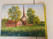 Load image into Gallery viewer, Vintage Oil Painting on Board, European Church In Meadow, Landscape
