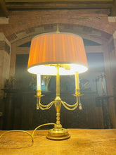 Load image into Gallery viewer, Antique 2-Arm Bouilotte Lamp, Solid Brass With Brass Decorative Swags
