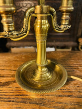 Load image into Gallery viewer, Antique 2 Arm Bouilotte Lamp, Brass &amp; Green Tole Shade
