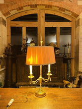 Load image into Gallery viewer, Antique 2-Arm Bouilotte Lamp, Solid Brass With Brass Decorative Swags
