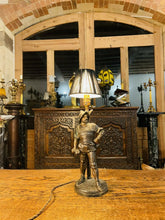 Load image into Gallery viewer, Antique 19th C Conquistador Newel Post Table Lamp, Patinated Bronze
