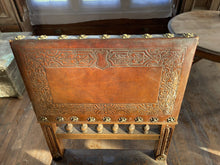 Load image into Gallery viewer, 3 Antique 19th Century Spanish Renaissance Leather &amp; Walnut Chairs, Brass Studs
