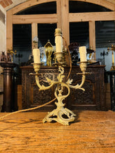 Load image into Gallery viewer, Antique Louis XVI Style French Gilded Bronze Candleabra Table Lamp, Rococo
