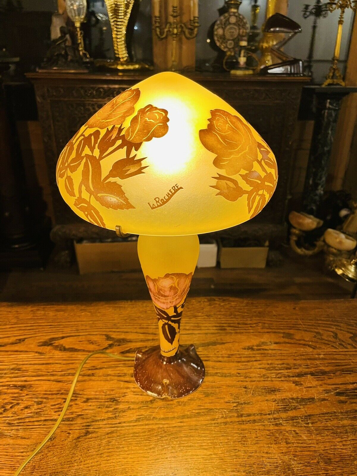 Vintage French Cameo Glass Table Lamp By “La Rochere” Art Nouveau Styl ...