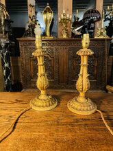 Load image into Gallery viewer, Pair Of Antique Italian Venetian Carved Giltwood , Polychrome Table Lamps
