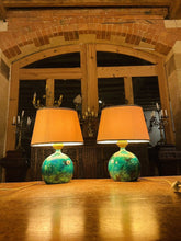 Load image into Gallery viewer, Vintage Pair Of ‘Maison Le Dauphin’ Emerald Green Table Lamps, MCM
