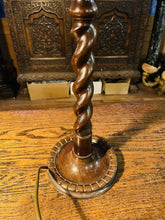 Load image into Gallery viewer, Antique Carved Wooden Barley Twist Table Lamp
