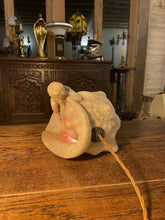 Load image into Gallery viewer, Antique Baroque Hand Carved Alabaster Table Lamp Of Cherub &amp; Sea Shell,
