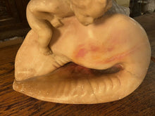 Load image into Gallery viewer, Antique Baroque Hand Carved Alabaster Table Lamp Of Cherub &amp; Sea Shell,
