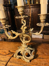 Load image into Gallery viewer, Antique Louis XVI Style French Gilded Bronze Candleabra Table Lamp, Rococo
