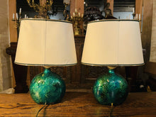 Load image into Gallery viewer, Vintage Pair Of ‘Maison Le Dauphin’ Emerald Green Table Lamps, MCM
