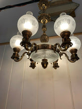 Load image into Gallery viewer, Antique Bronze 6 Arm Victorian Style Gasolier Chandelier, English Lion’s
