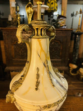 Load image into Gallery viewer, Antique 19th C French Ormolu Bronze &amp; Marble Table Lamp, Rams Head Decoration
