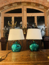 Load image into Gallery viewer, Vintage Pair Of ‘Maison Le Dauphin’ Emerald Green Table Lamps, MCM
