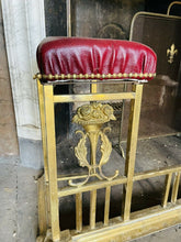 Load image into Gallery viewer, Antique Brass &amp; Italian Red Leather Club Fender, From Stately Home
