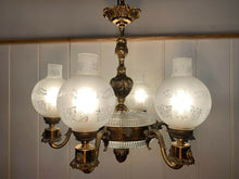 Load image into Gallery viewer, Antique Bronze 6 Arm Victorian Style Gasolier Chandelier, English Lion’s
