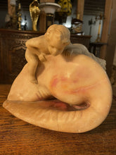 Load image into Gallery viewer, Antique Baroque Hand Carved Alabaster Table Lamp Of Cherub &amp; Sea Shell,
