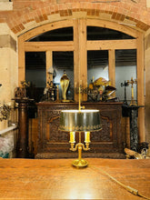 Load image into Gallery viewer, Antique 2 Arm Bouilotte Lamp, Brass &amp; Green Tole Shade
