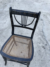 Load image into Gallery viewer, Antique Faux Bamboo Regency Chair with Caned Seat, Original Gold &amp; Black Paint
