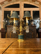 Load image into Gallery viewer, Antique 19th Century Candleabra Table Lamp, Cut Crystal, Malachite &amp; Bronze
